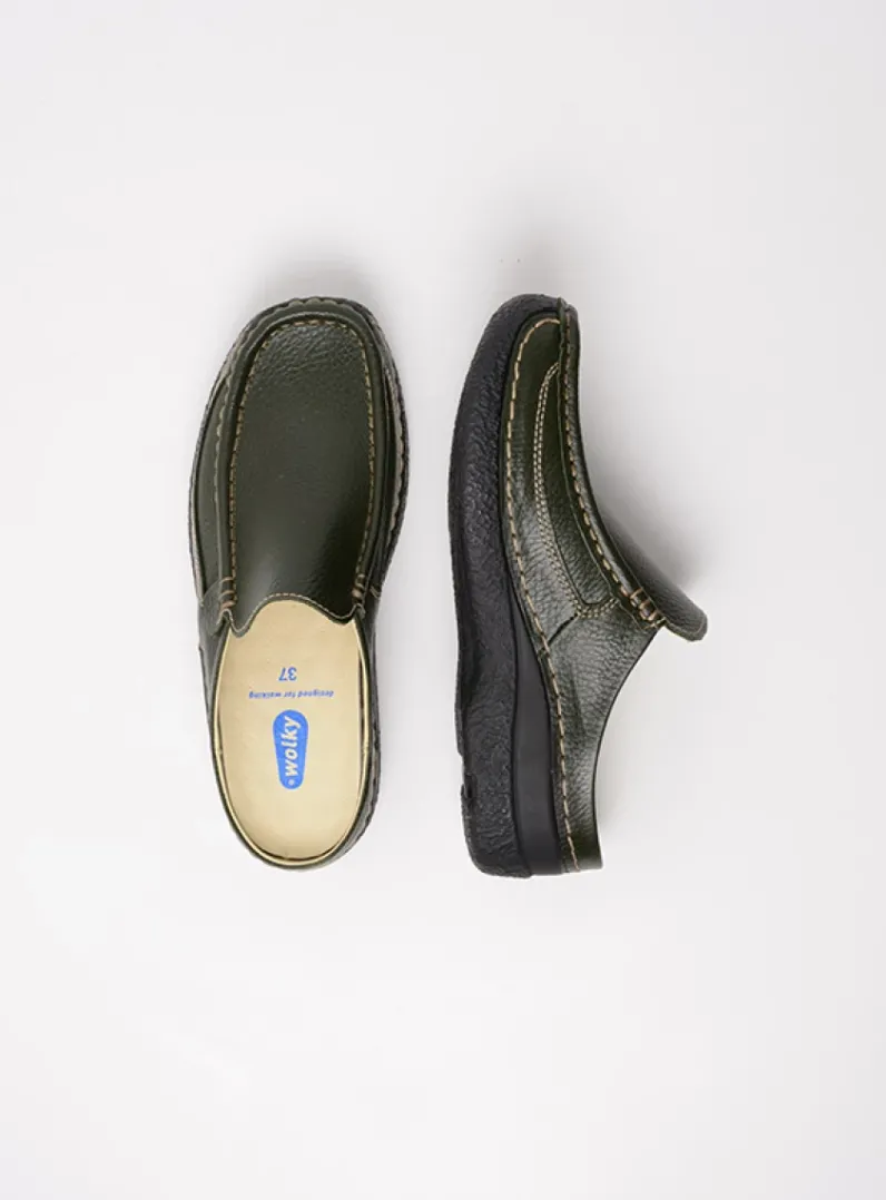 DAMES Wolky Slippers|Klompen<Roll Slide - forestgroen leer