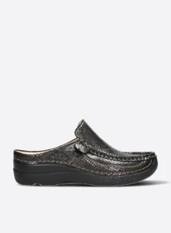DAMES Wolky Slippers|Klompen<Roll Slide - slangenprint donkerbruin leer