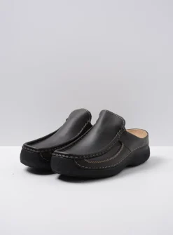 Heren Wolky Slippers Heren|Klompen Heren<Roll Slide men - zwart leer
