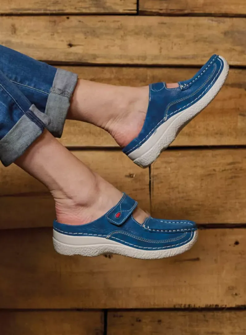 DAMES Wolky Slippers|Klompen<Roll Slipper - blauw effectleer