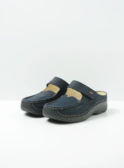 DAMES Wolky Klompen|Slippers<Roll Slipper - blauw nubuck