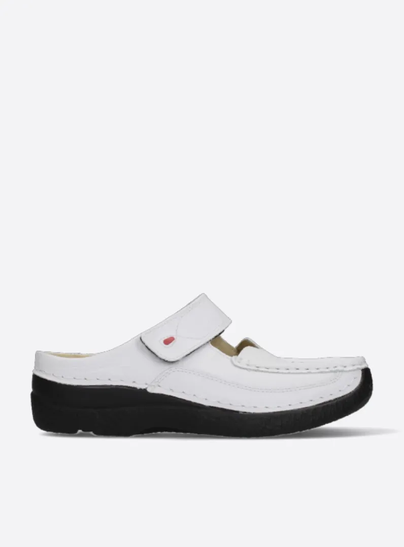 DAMES Wolky Slippers|Klompen<Roll Slipper - wit/zwart leer