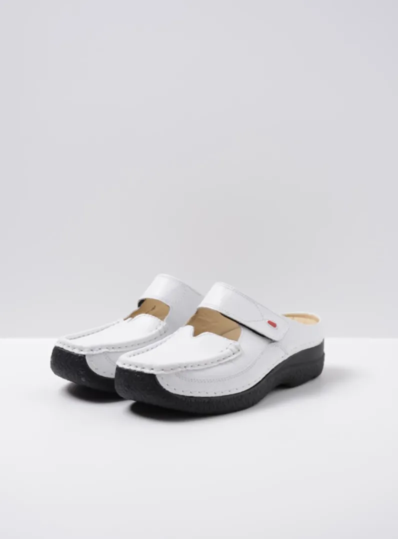 DAMES Wolky Slippers|Klompen<Roll Slipper - wit/zwart leer