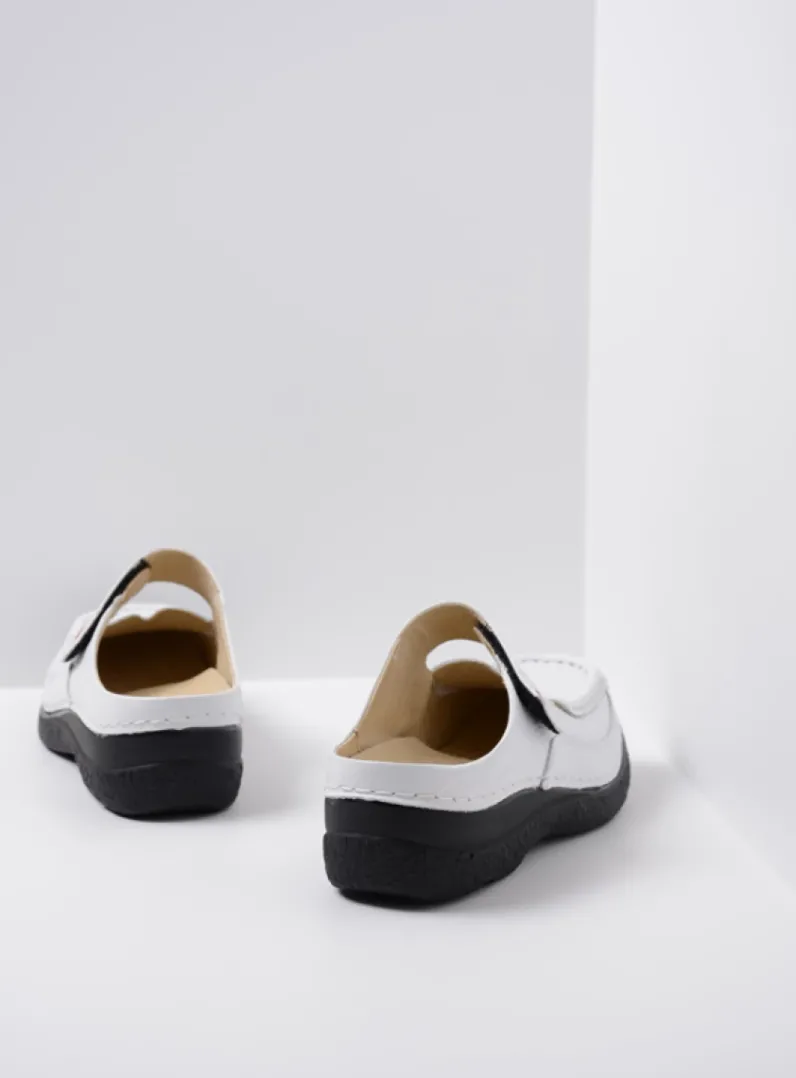 DAMES Wolky Slippers|Klompen<Roll Slipper - wit/zwart leer