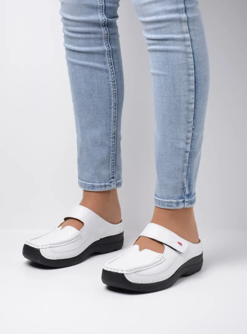 DAMES Wolky Slippers|Klompen<Roll Slipper - wit/zwart leer