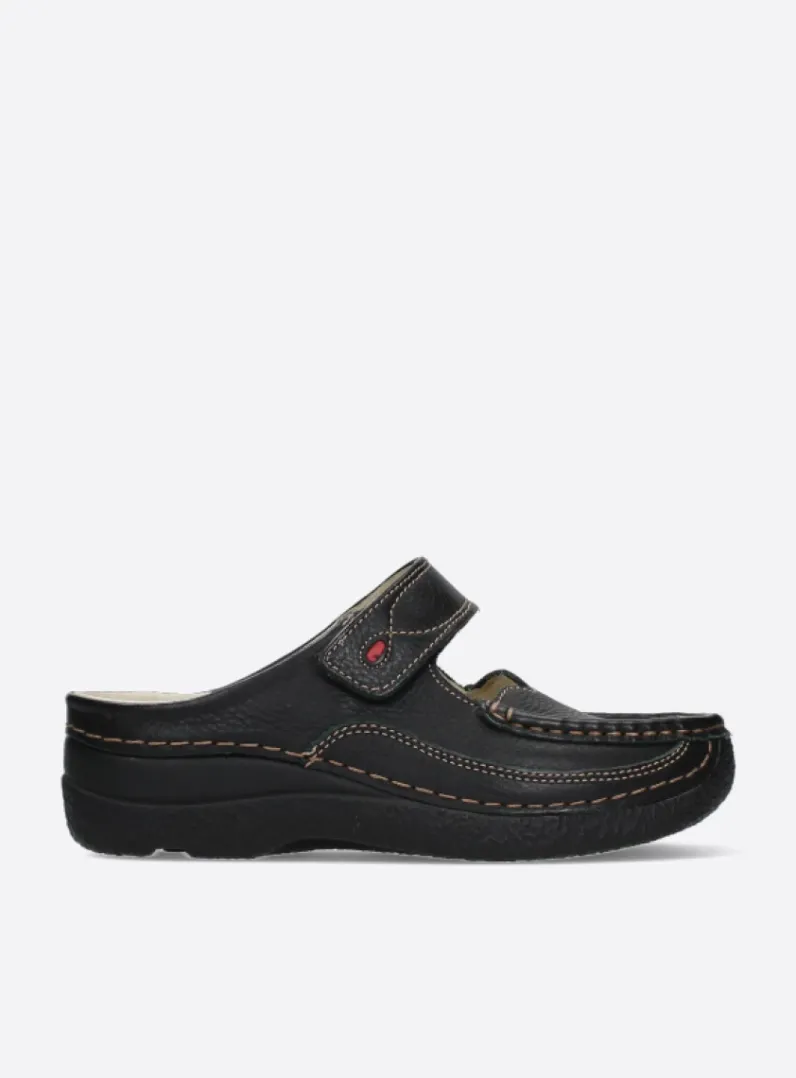 DAMES Wolky Slippers|Klompen<Roll Slipper - zwart leer