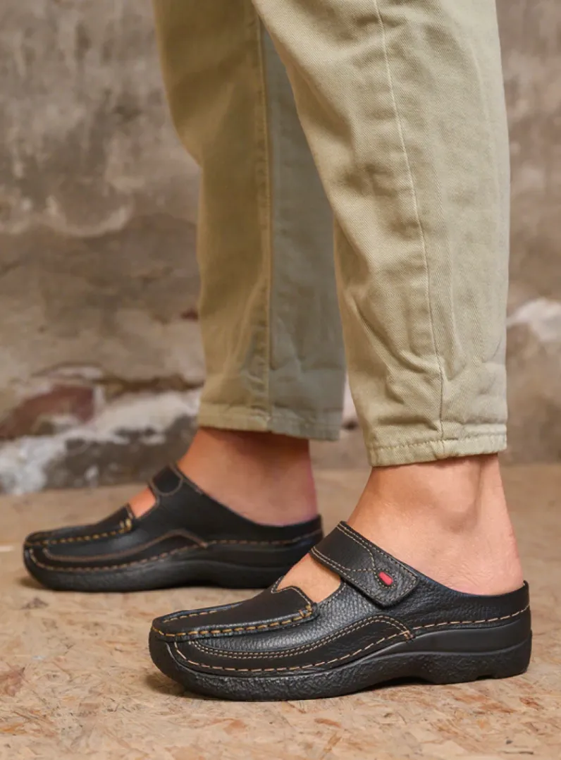 DAMES Wolky Slippers|Klompen<Roll Slipper - zwart leer