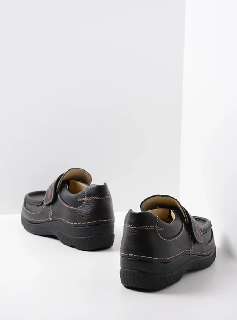 DAMES Wolky Instappers|Herfst/Winter<Roll Strap - zwart leer