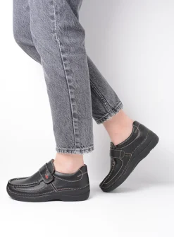 DAMES Wolky Instappers|Herfst/Winter<Roll Strap - zwart leer