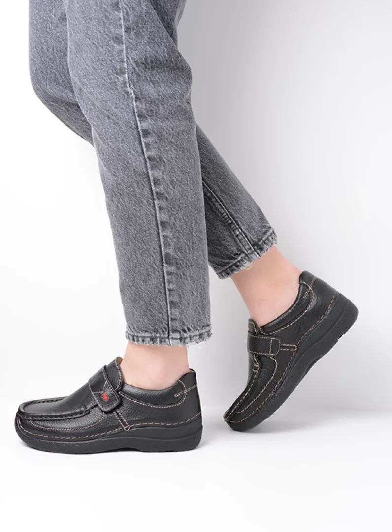 DAMES Wolky Instappers|Herfst/Winter<Roll Strap - zwart leer