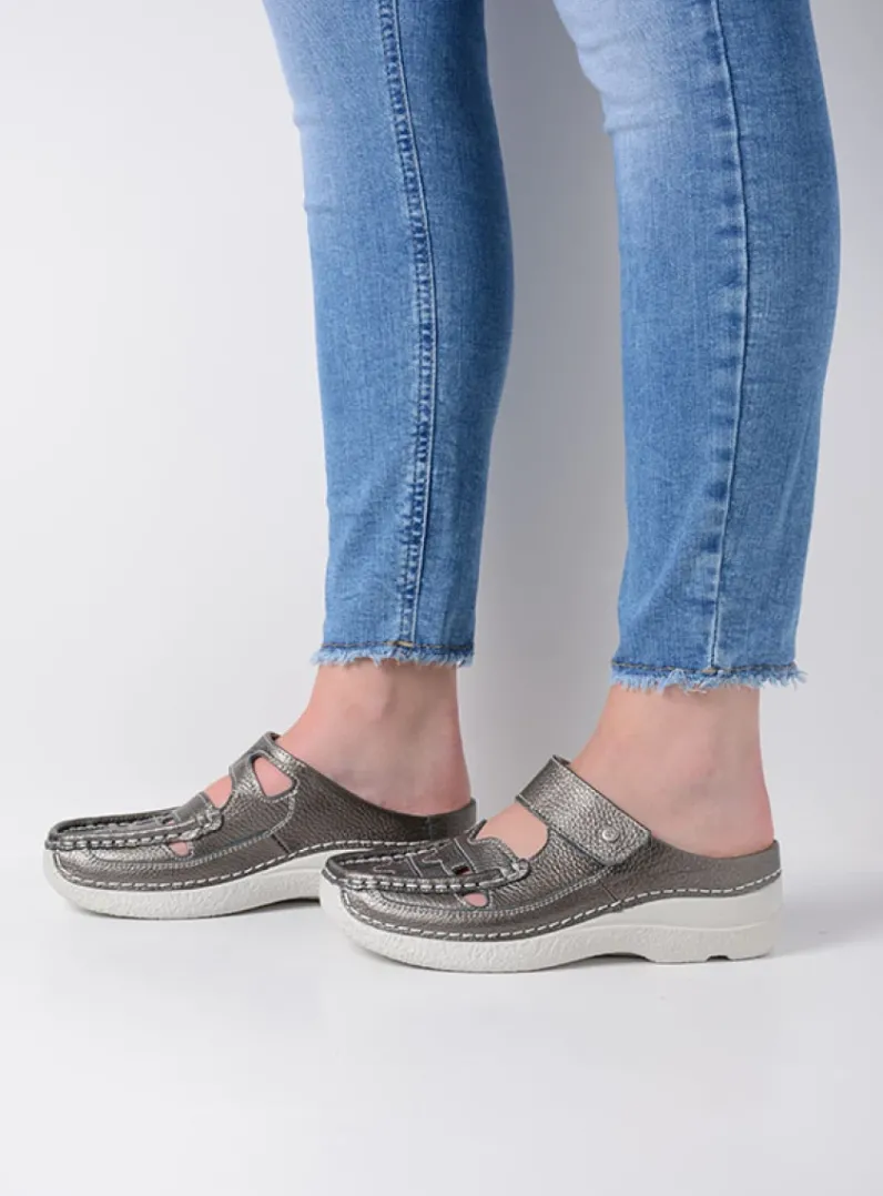 DAMES Wolky Slippers|Klompen<Roll Talaria - antraciet leer
