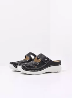 DAMES Wolky Slippers|Klompen<Roll Talaria - zwart leer