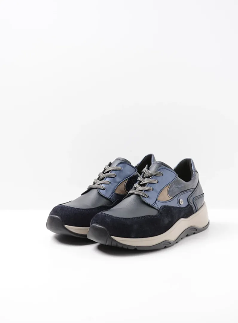 DAMES Wolky Lage Veterschoenen|Wandelschoenen<Sappho - blauw combi leer