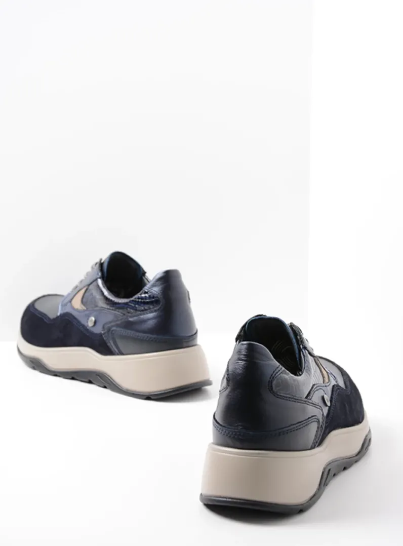 DAMES Wolky Lage Veterschoenen|Wandelschoenen<Sappho - blauw combi leer