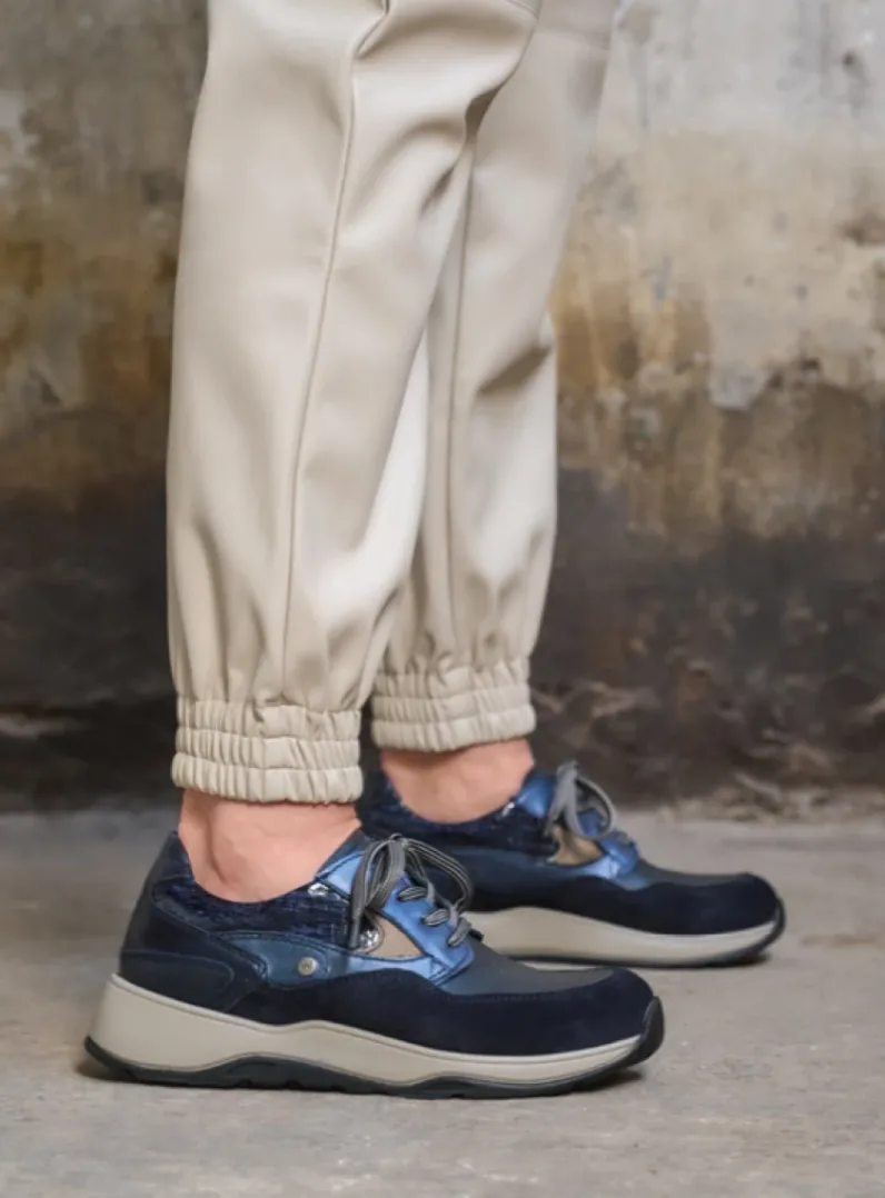 DAMES Wolky Lage Veterschoenen|Wandelschoenen<Sappho - blauw combi leer