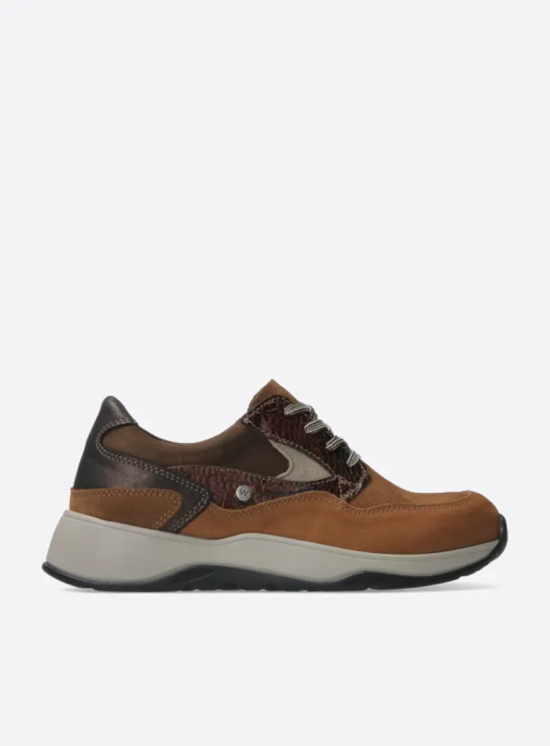 DAMES Wolky Lage Veterschoenen|Wandelschoenen<Sappho - cognac combi leer
