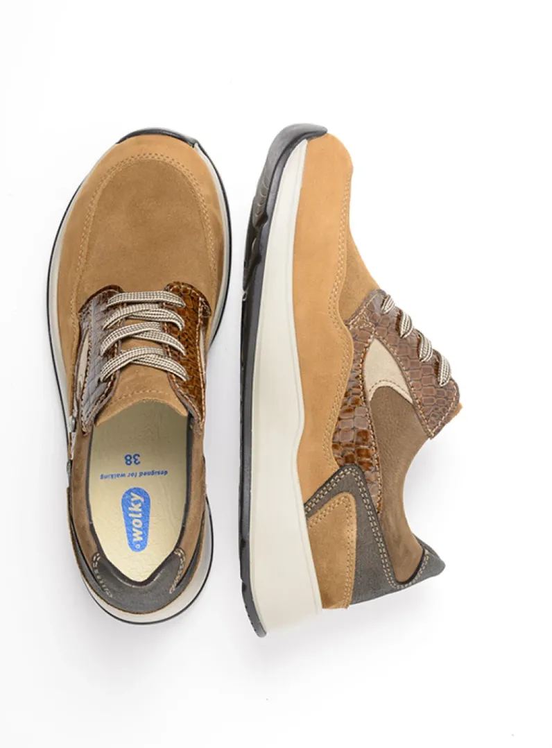 DAMES Wolky Lage Veterschoenen|Wandelschoenen<Sappho - cognac combi leer