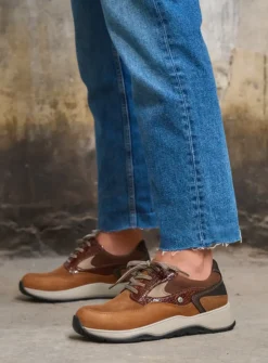 DAMES Wolky Lage Veterschoenen|Wandelschoenen<Sappho - cognac combi leer