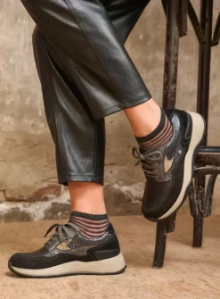 DAMES Wolky Lage Veterschoenen|Wandelschoenen<Sappho - zwart combi leer