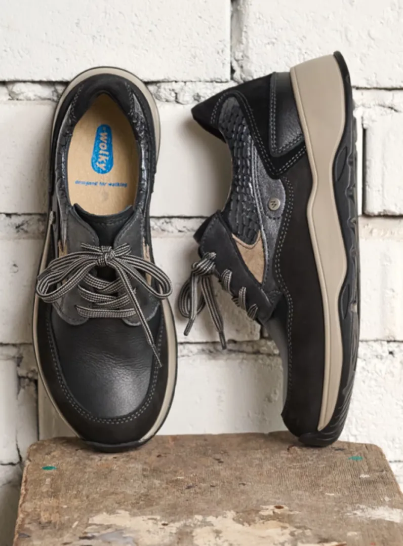 DAMES Wolky Lage Veterschoenen|Wandelschoenen<Sappho - zwart combi leer