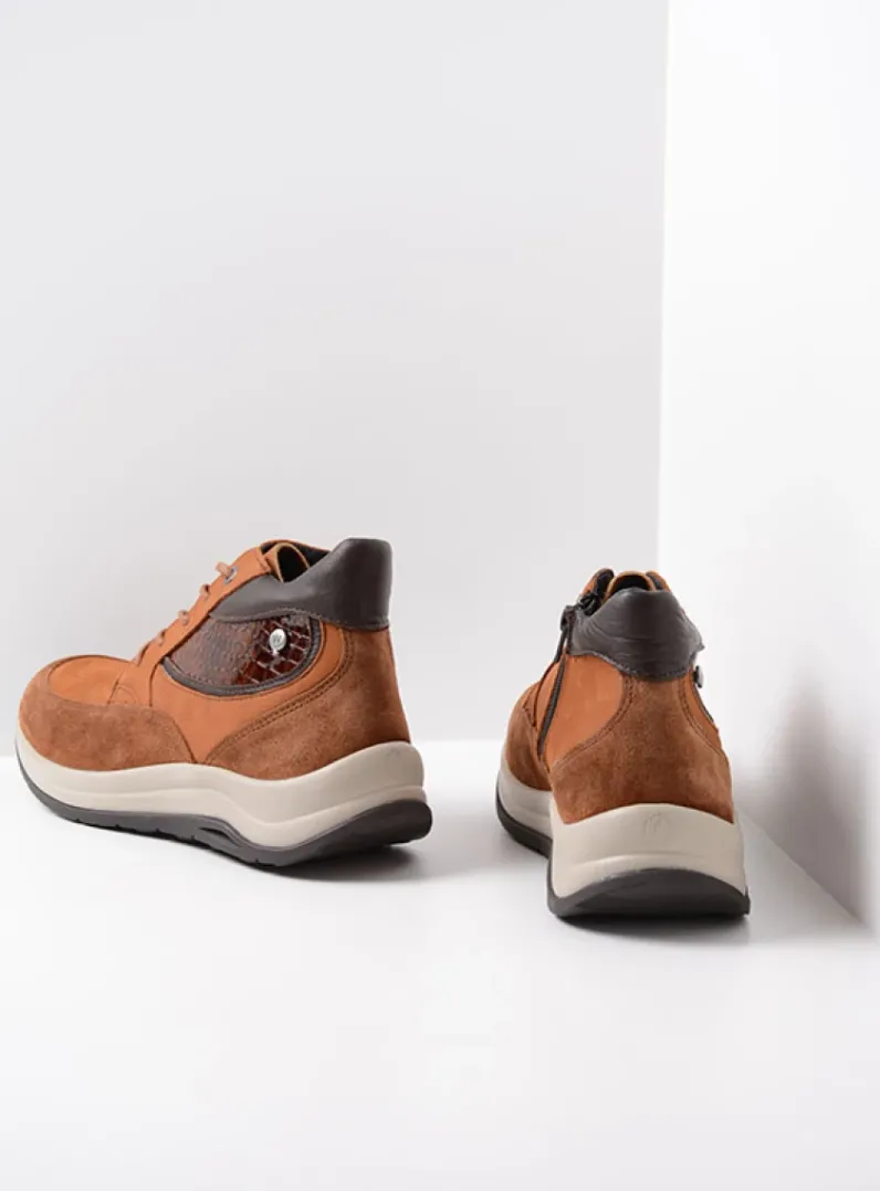 DAMES Wolky Hoge Veterschoenen|Wandelschoenen<Scone WR - cognac combi leer