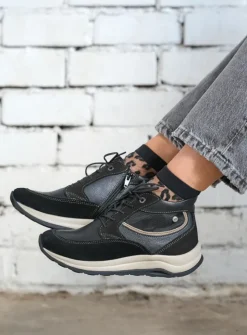 DAMES Wolky Hoge Veterschoenen|Wandelschoenen<Scone WR - zwart combi leer