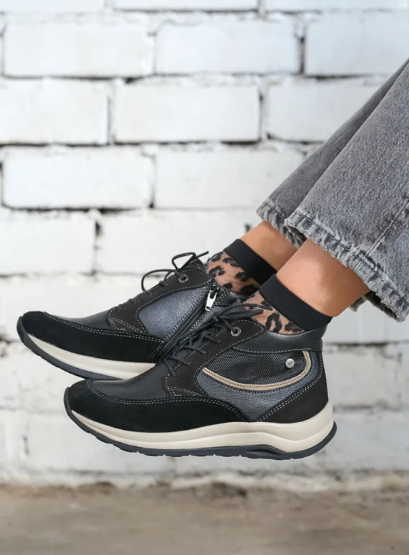 DAMES Wolky Hoge Veterschoenen|Wandelschoenen<Scone WR - zwart combi leer