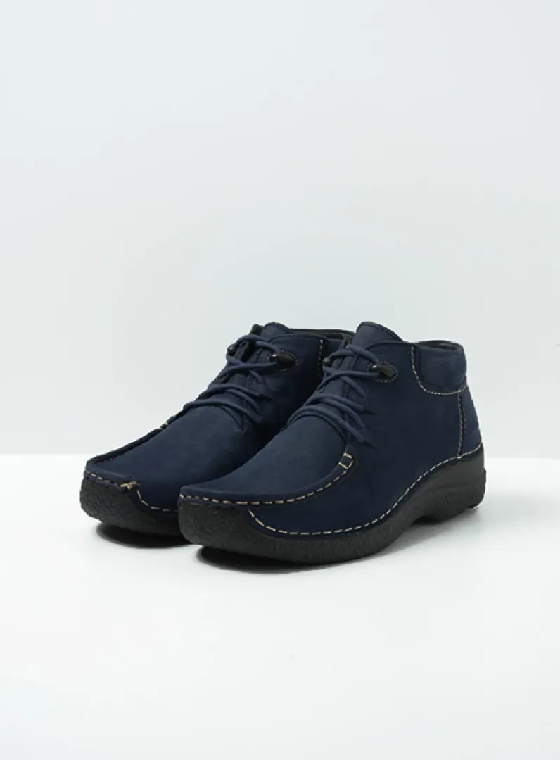 DAMES Wolky Hoge Veterschoenen|Herfst/Winter<Seamy Moc - blauw nubuck
