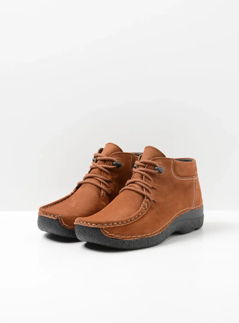 DAMES Wolky Hoge Veterschoenen|Herfst/Winter<Seamy Moc - cognac nubuck