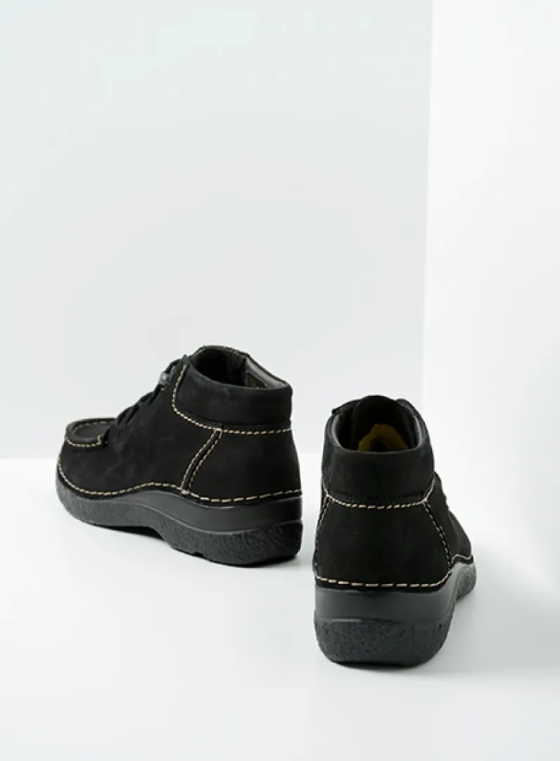 DAMES Wolky Hoge Veterschoenen|Herfst/Winter<Seamy Moc - zwart nubuck