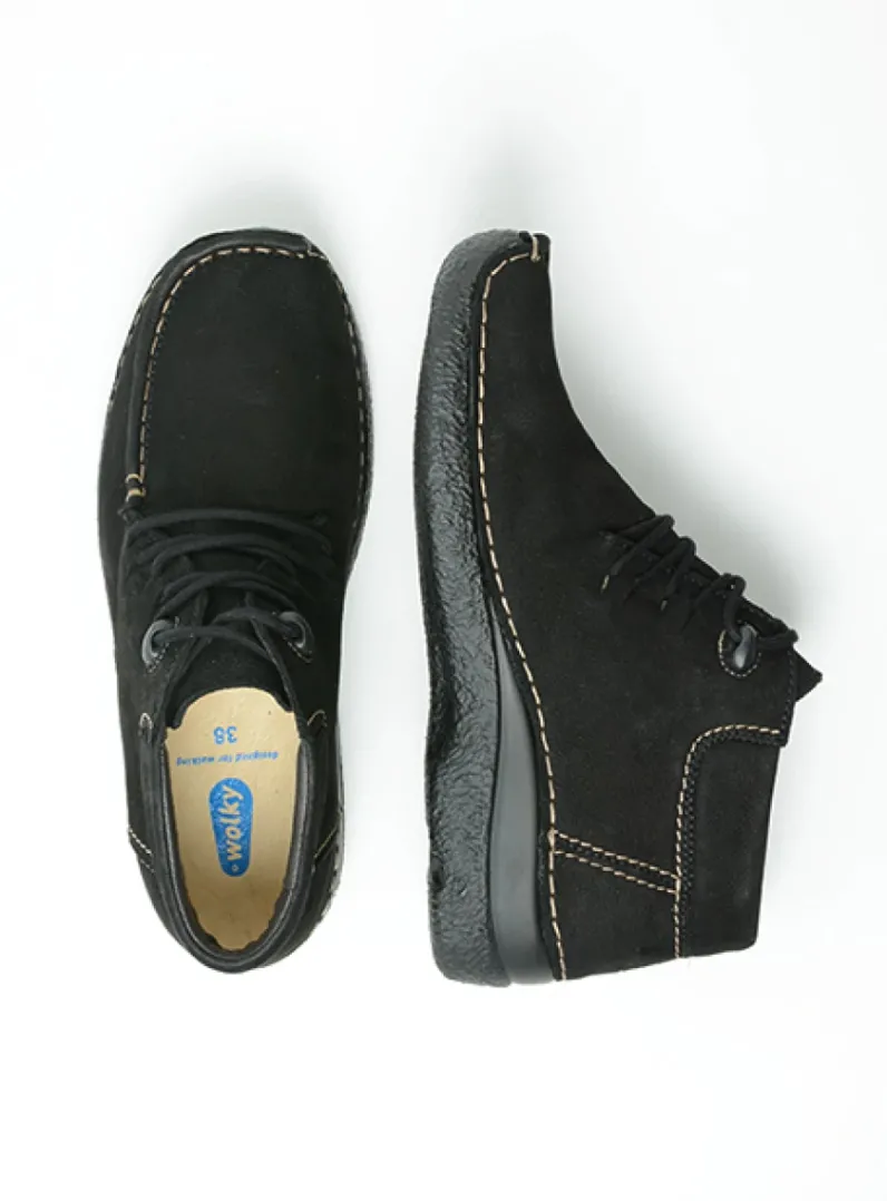 DAMES Wolky Hoge Veterschoenen|Herfst/Winter<Seamy Moc - zwart nubuck