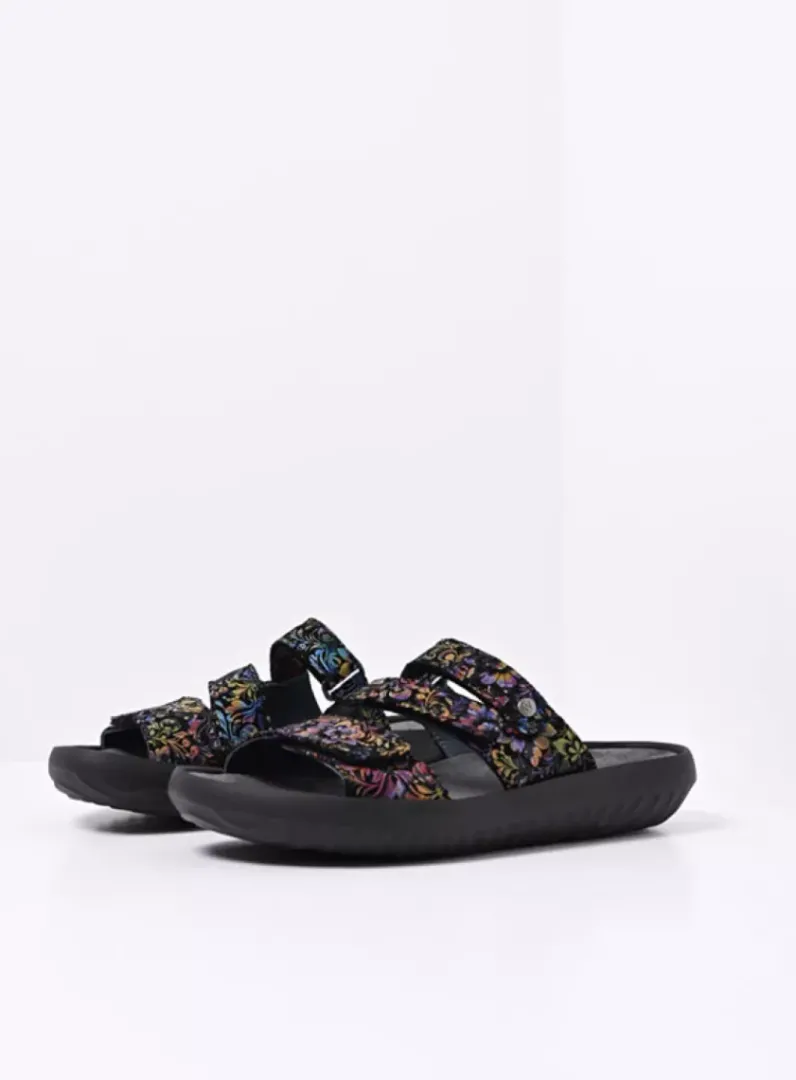 DAMES Wolky Slippers<Sense - zwart/multi flower nubuck