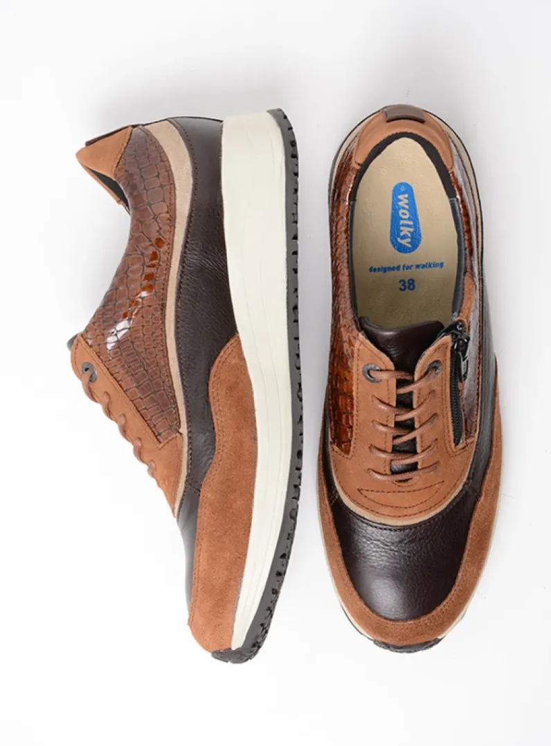 DAMES Wolky Lage Veterschoenen|Sneakers<Sprint - cognac combi leer