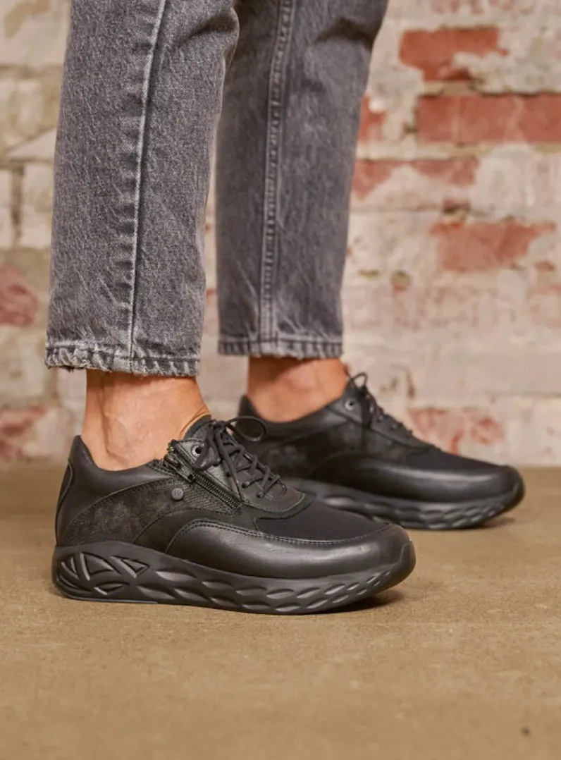 DAMES Wolky Lage Veterschoenen|Wandelschoenen<Vitality S2F - zwart combi stretchleer