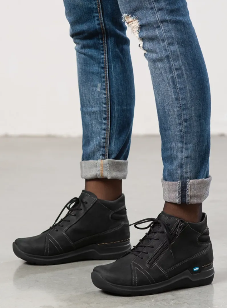 DAMES Wolky Hoge Veterschoenen|Wandelschoenen<Why - zwart nubuck