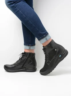 DAMES Wolky Hoge Veterschoenen|Wandelschoenen<Whynot HV - zwart leer
