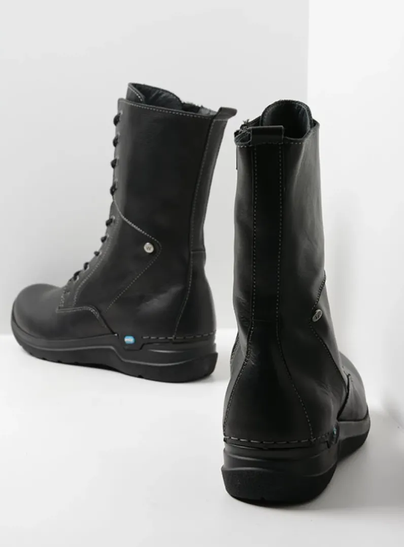 DAMES Wolky Hoge Veterschoenen|Veterlaarzen<Zigzag - zwart leer