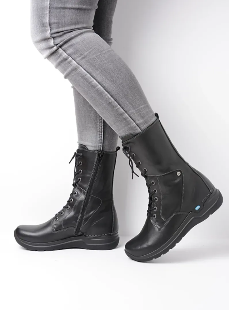 DAMES Wolky Hoge Veterschoenen|Veterlaarzen<Zigzag - zwart leer
